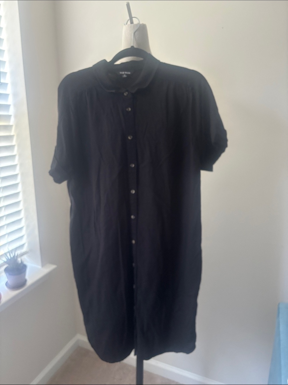 Well Worn Shirtdress Womens XL Black V-Neck Linen Blend Lagenlook Cotton Coastal
